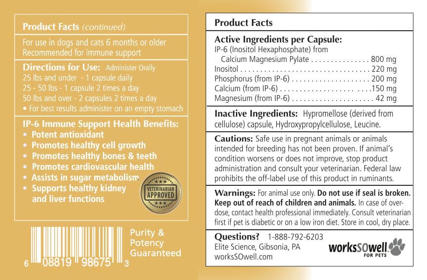 Image of 1-TDC WorksSoWell IP-6 Immune Support for Dogs - 240 V-Caps - Helps Promote Healthy Bones, Teeth, Kidney, Liver Functions and Cardiovascular Health - Total Body Health and Immunity