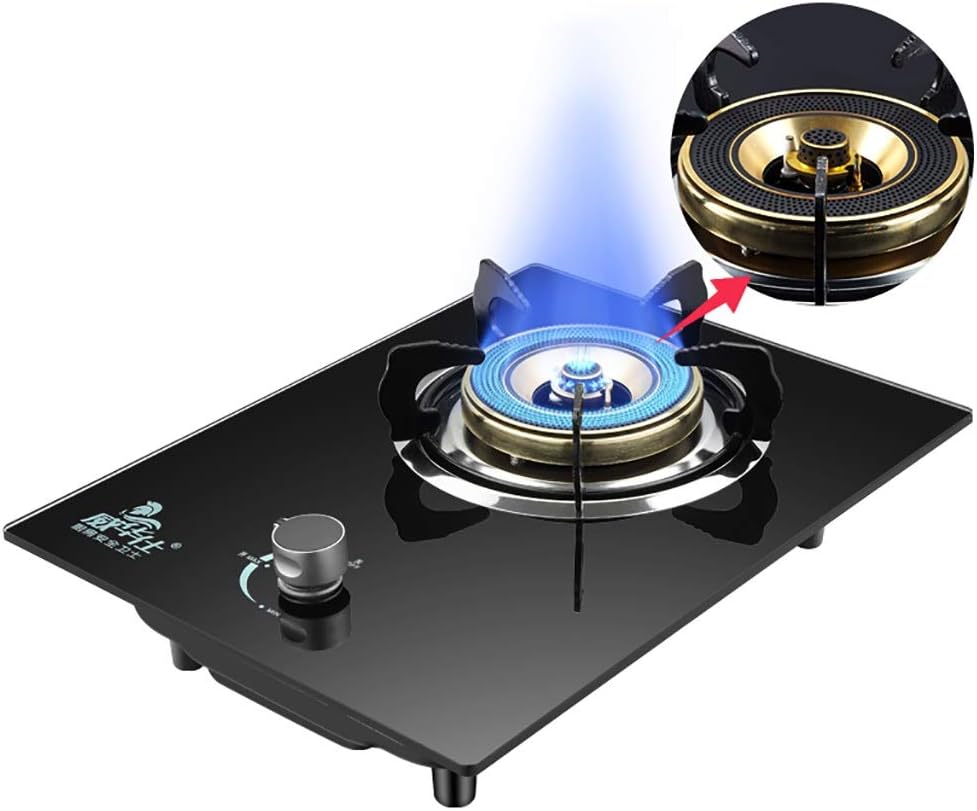 Mini Gas Stove Black Tempered Glass Single Gas Range Rotary Switch with Child Lock Suitable for Home Desktop/Embedded Gas Liquefied Gas Stove [Energy Class A] (Color : Black Size : Liquefied Gas)