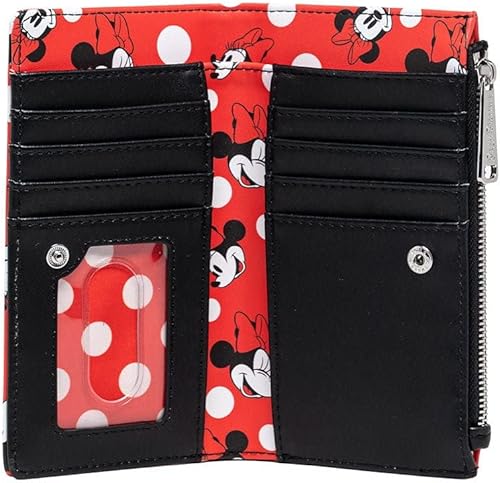 Miniatura 3 de Loungefly Cartera de Disney Minnie Mouse con lunares rojos con cremallera para mujer, Rojo -, Cartera con cremallera