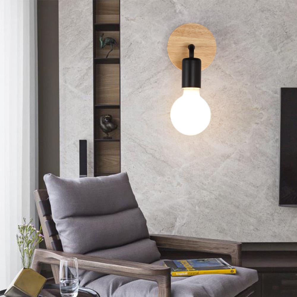 Applique da Parete per Camera da Letto, Confezione da 2, Illuminazione nordica in Legno, Mini Illuminazione da Comodino, Illuminazione da Bagno, Illuminazione in Metallo con cablag