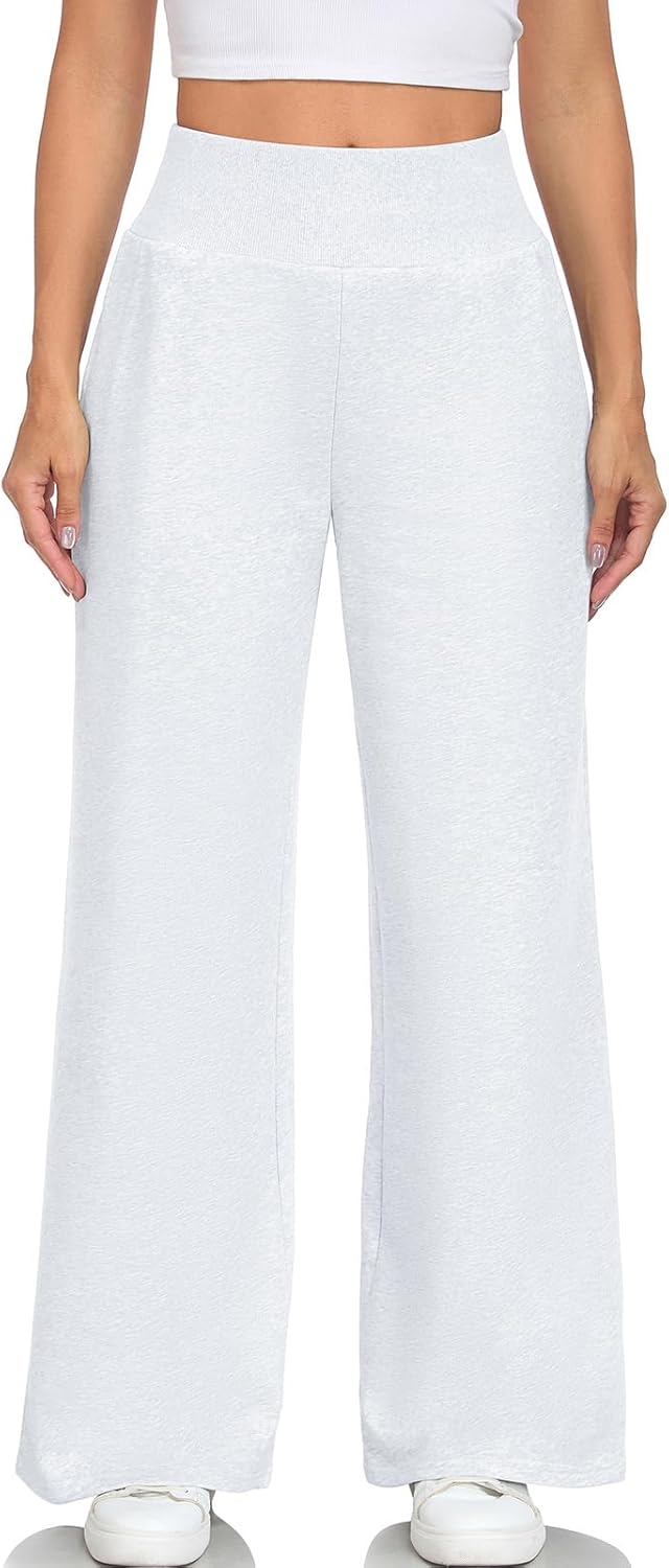 ALSOGO Women's Wide Leg Sweatpants Ribbed High Waist Straight Leg Baggy Lounge Pants Loose Workout Joggers with Pockets - Image 2