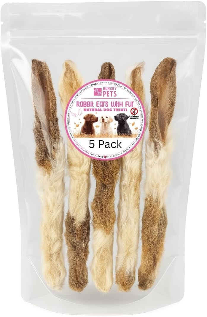 Rabbit Ears With Fur 5 Pack - Premium Natural Dog treat