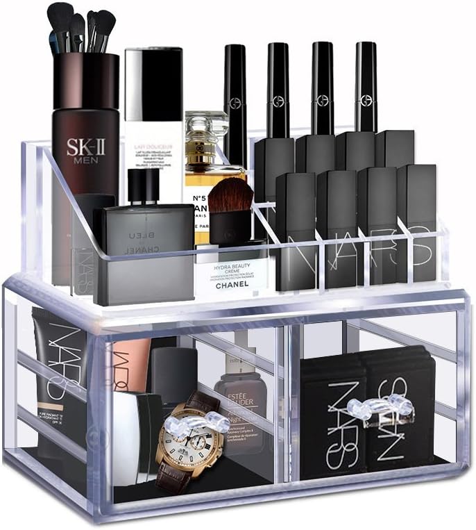 Cozihoma Acrylic Makeup Organizer Multi-Function Acrylic Carousel Makeup Holder Cosmetic Storage Fits for Lots of Cosmetics and Accessories (Lipstick)