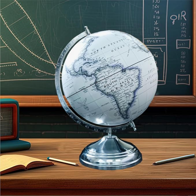 GLOBE DADDY Rotating World Globe 12 Inch with Metal Arc and Metal Stand for Show pieces for Home Décor, Office Decor and Decorations items,Study Table decor Items, Birthday, Party Gifts and Aniversary.(White) 2