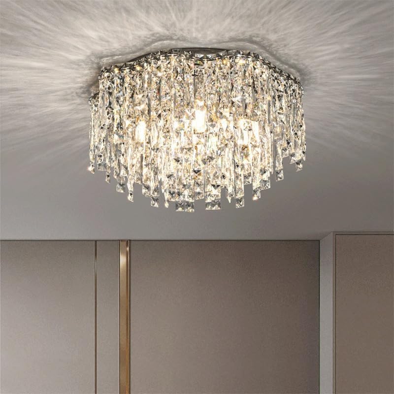 Plafonnier de luxe style européen abat-jour cristal salon 19.7IN