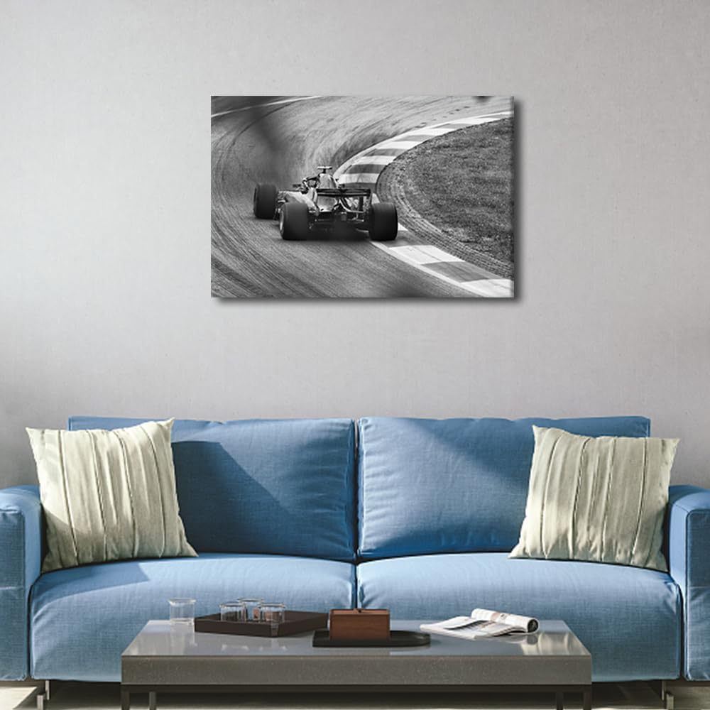 TISHIRON Race Car on the Road Wall Art Racing Car Driving into the Corner Pictures Canvas Prints Framed Balck and White Car Modern Artwork for Home Living Room Bedroom Bathroom Decor 24" Wx16 H - Image 4