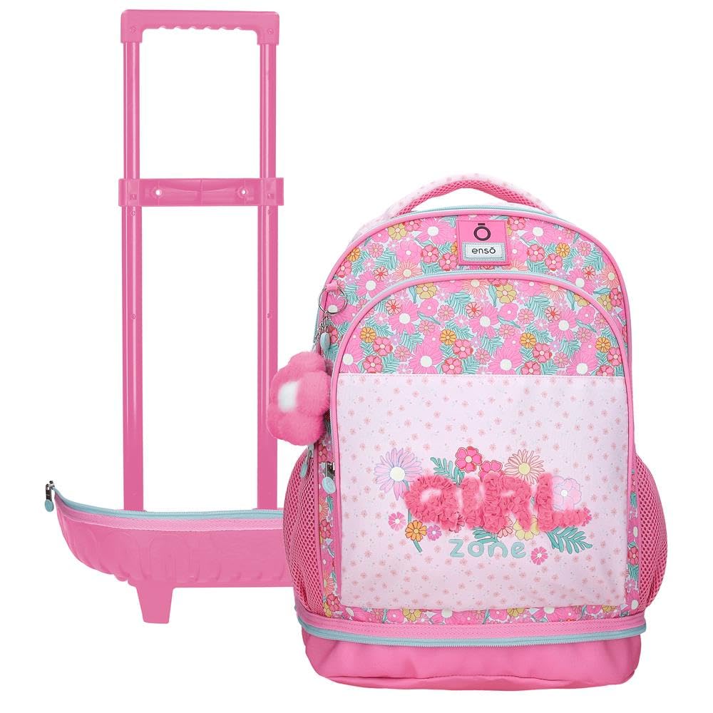 Enso Girl Zone Mochila Infantil, Mochila Escolar, Fabricada en Poliéster, Ruedas Dobles de Giro multidireccional, Múltiples Formas de Usarlo, Rosa