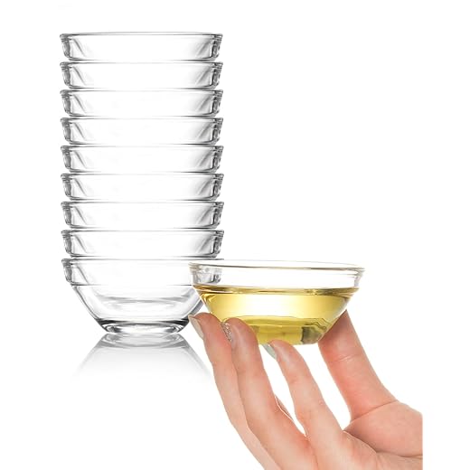Mini Glass Bowls, 3in 2.5oz Small Prep Bowl, 10 pcs Stackable Pinch Bowls for Dipping Spices Sauce