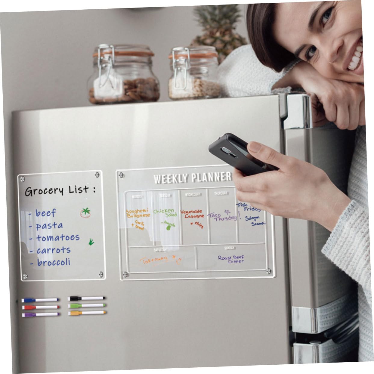 Tofficu Tableau Planificateur Effaçable à Sec Pour Réfrigérateur Calendrier Tableau Magnétique Planning Hebdomadaire Acrylique Transparent