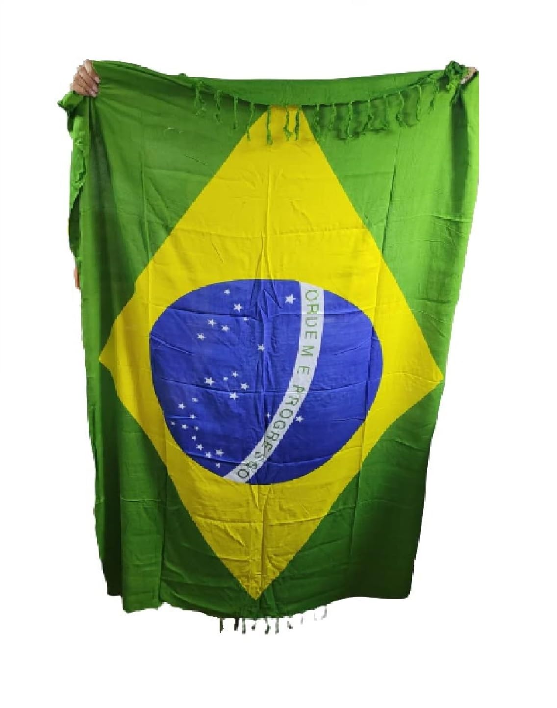 Pareo mer drapeau Brésil fleur en coton Rayon, 165 x 120 cm avec Frange + 1 amulette