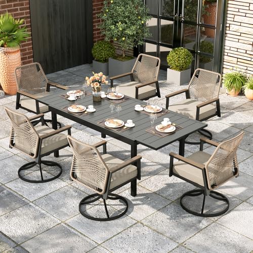 Image of MIXPATIO Swivel Patio Dining Set, Extendable Metal Table, 6 Rattan Chairs