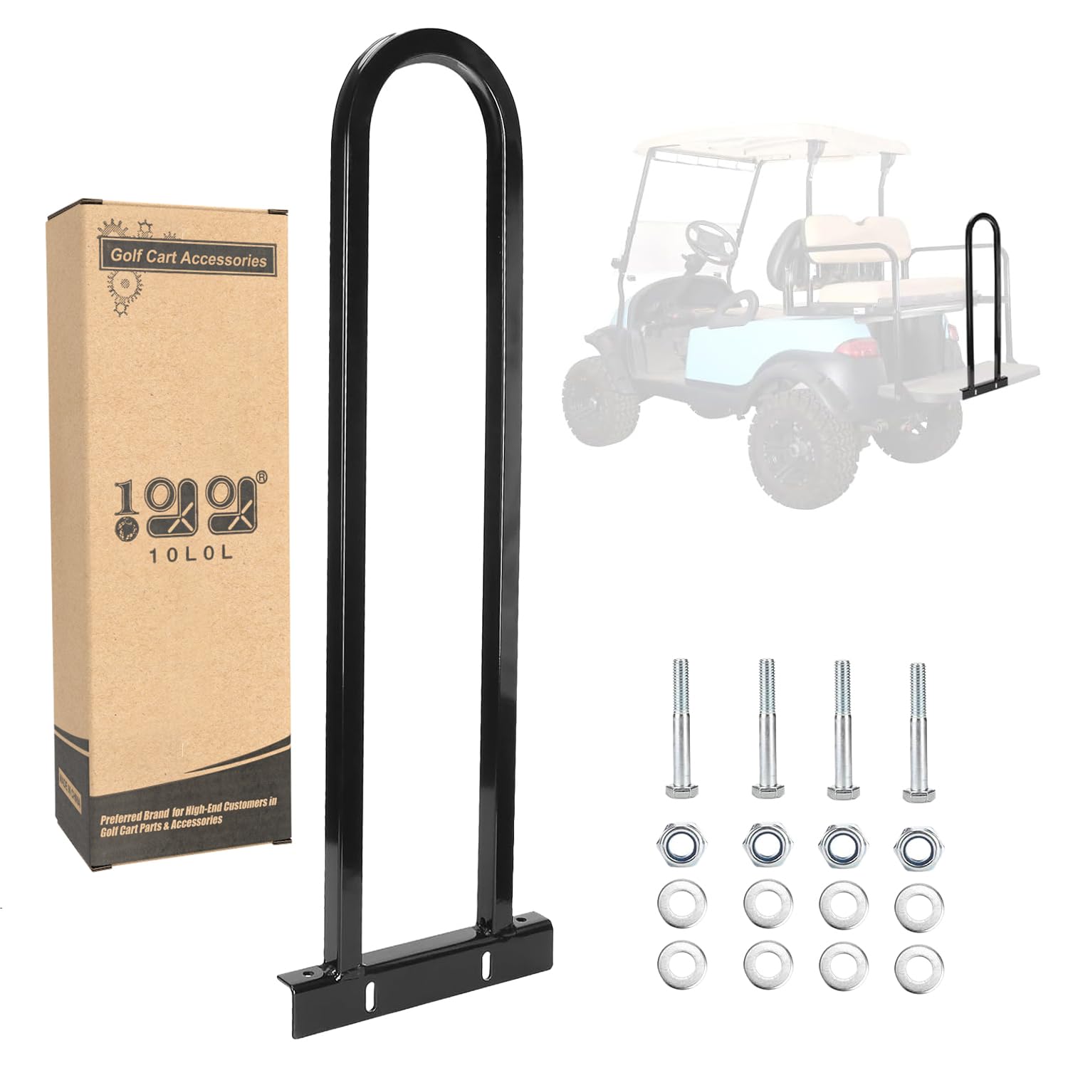 Photo 1 of 10L0L Golf Cart Rear Seat Grab Bar - Universal for Yamaha, Club Car, EZGO, 2+2 Carts | Heavy Duty Steel Safety Hand Rail, Not Fits Rear Flip Back Seat with Metal Foot Plate