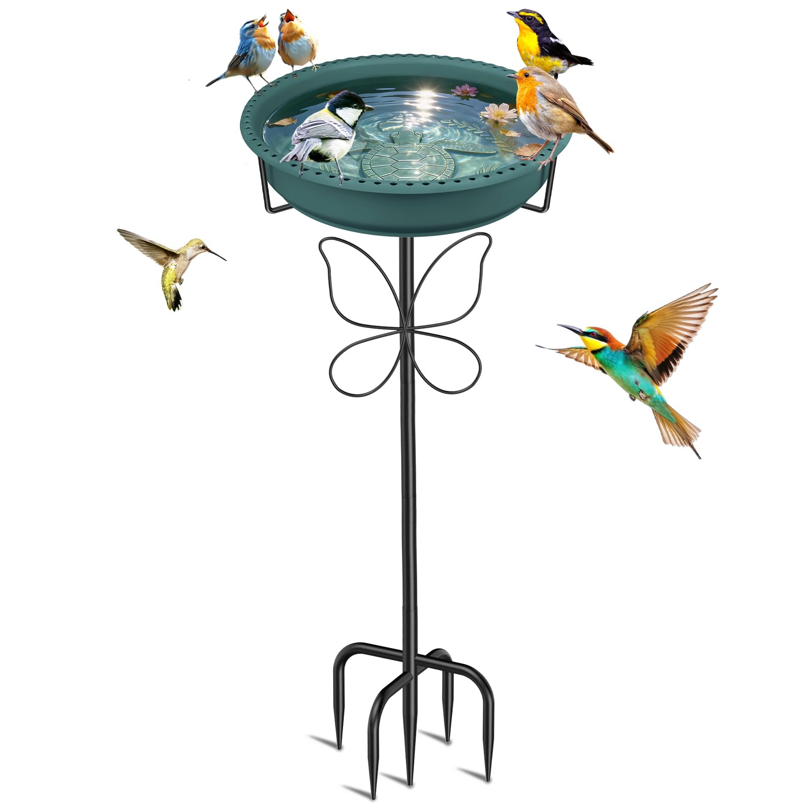 YOADEHOA Bird Bath for Outside, Garden Freestanding Birdbath & Birdfeeder with Removable Bowl, Bird Baths Feeder for Outdoors Garden Patio Yard Lawn Decor, 5-Pronged Base & Easy to Clean(Green)