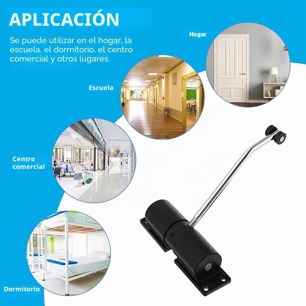 Cierrapuertas, cierre de resorte automático, cierrapuertas ajustable acero, cierrapuertas automático interno, con palanca de ajuste y tornillos, para cierre automático puerta