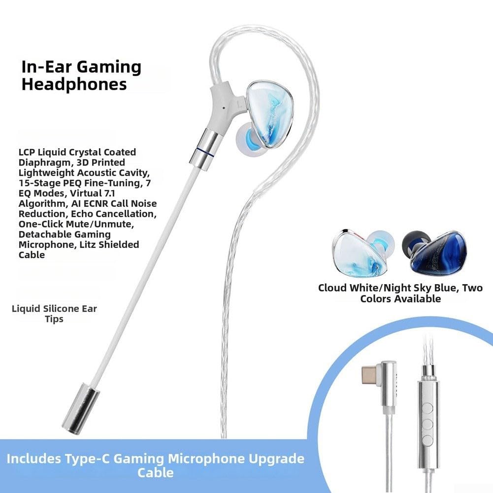 Cuffie in-ear da gioco cablate con suono surround 7.1 e bassi HIFI, cavo OFC placcato argento, auricolari ergonomici con isolamento acustico per PC per PS4 per PS5 per Xbox Switch, blu scuro