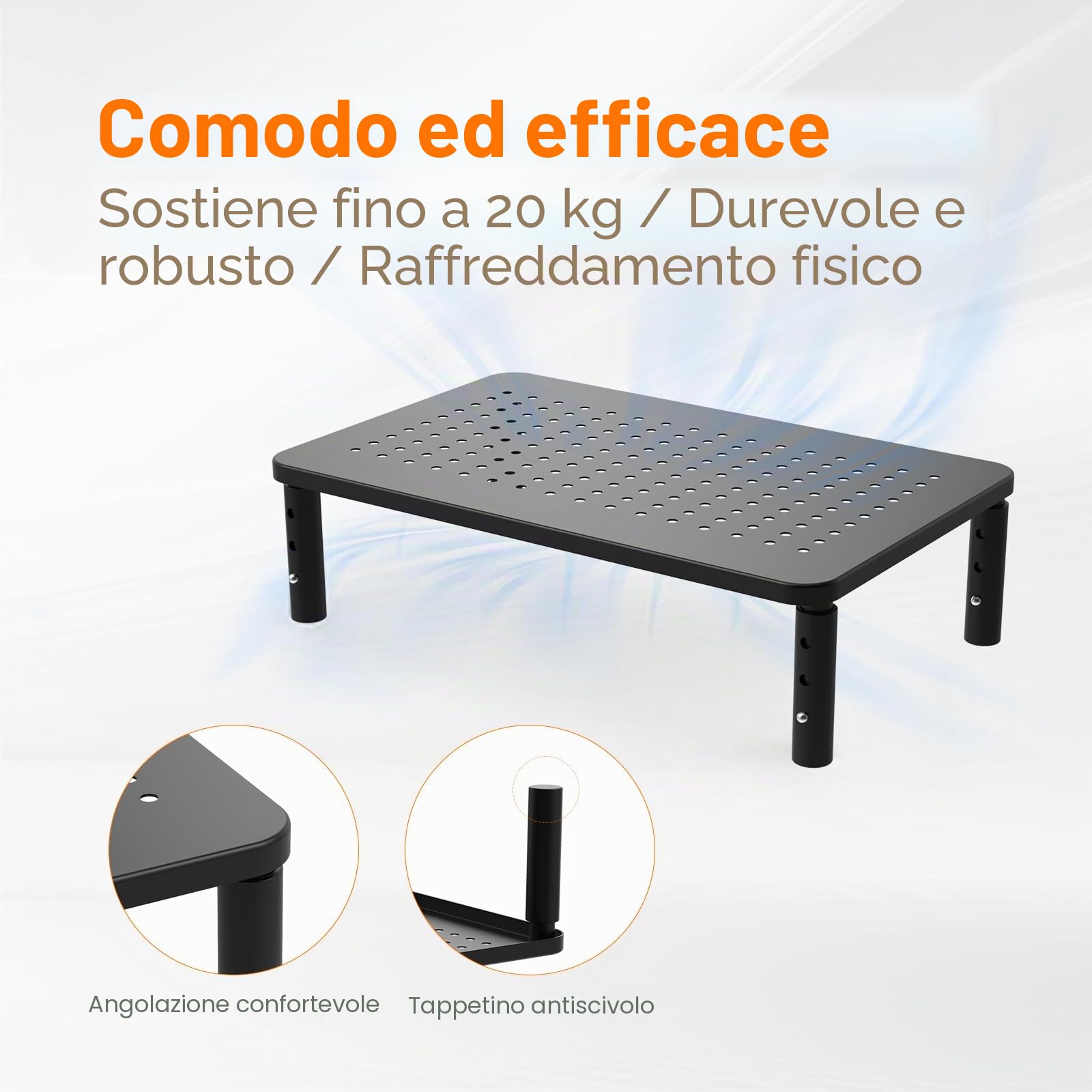 GRIFEMA GB1051 Supporto Monitor in Metallo, Altezza Regolabile 20 kg, L370 x L235mm, Nero