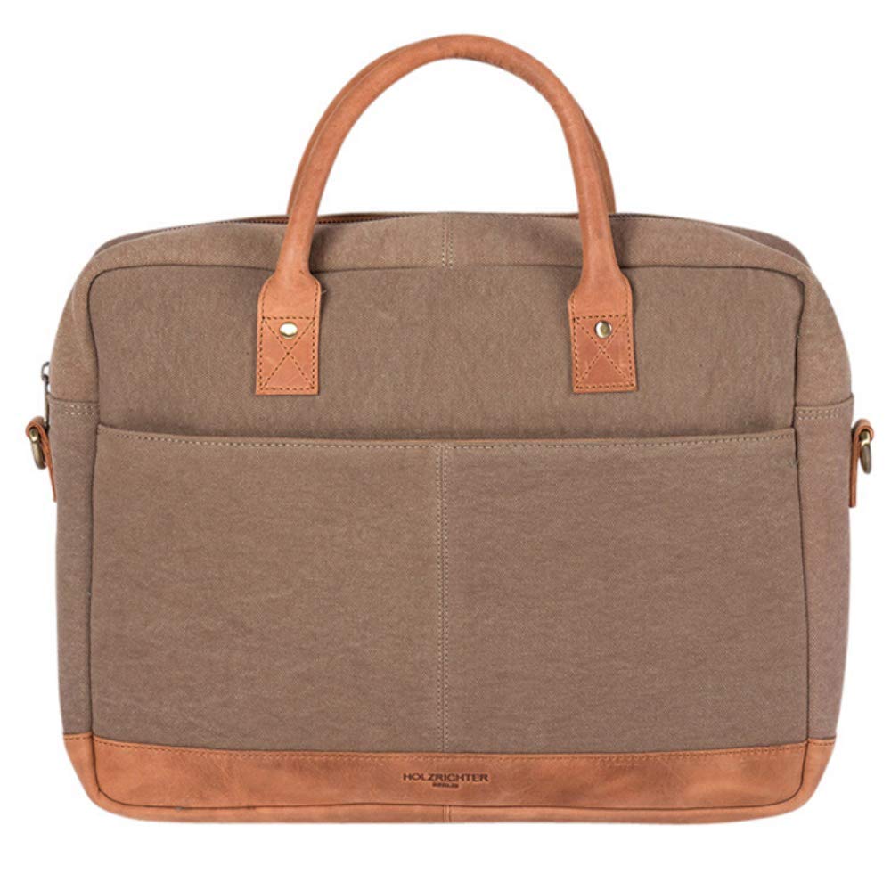 HOLZRICHTER Berlin - Aktentasche für Herren aus Canvas und Echtleder, 30 x 39 x 10 cm, 15" Laptoptasche mit Reisverschluss, Briefcase handgefertigt, No 1-2