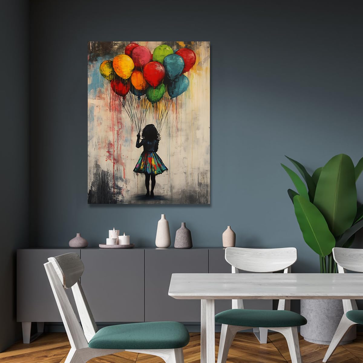 SHENGPOSTER Sylwetka dziewczyna płótno grafika na ścianę, żywy abstrakcyjny balon plakat artystyczny design, elegancka sypialnia mieszkanie sztuka ścienna dekoracja wewnętrzna rama 30 x 45 cm