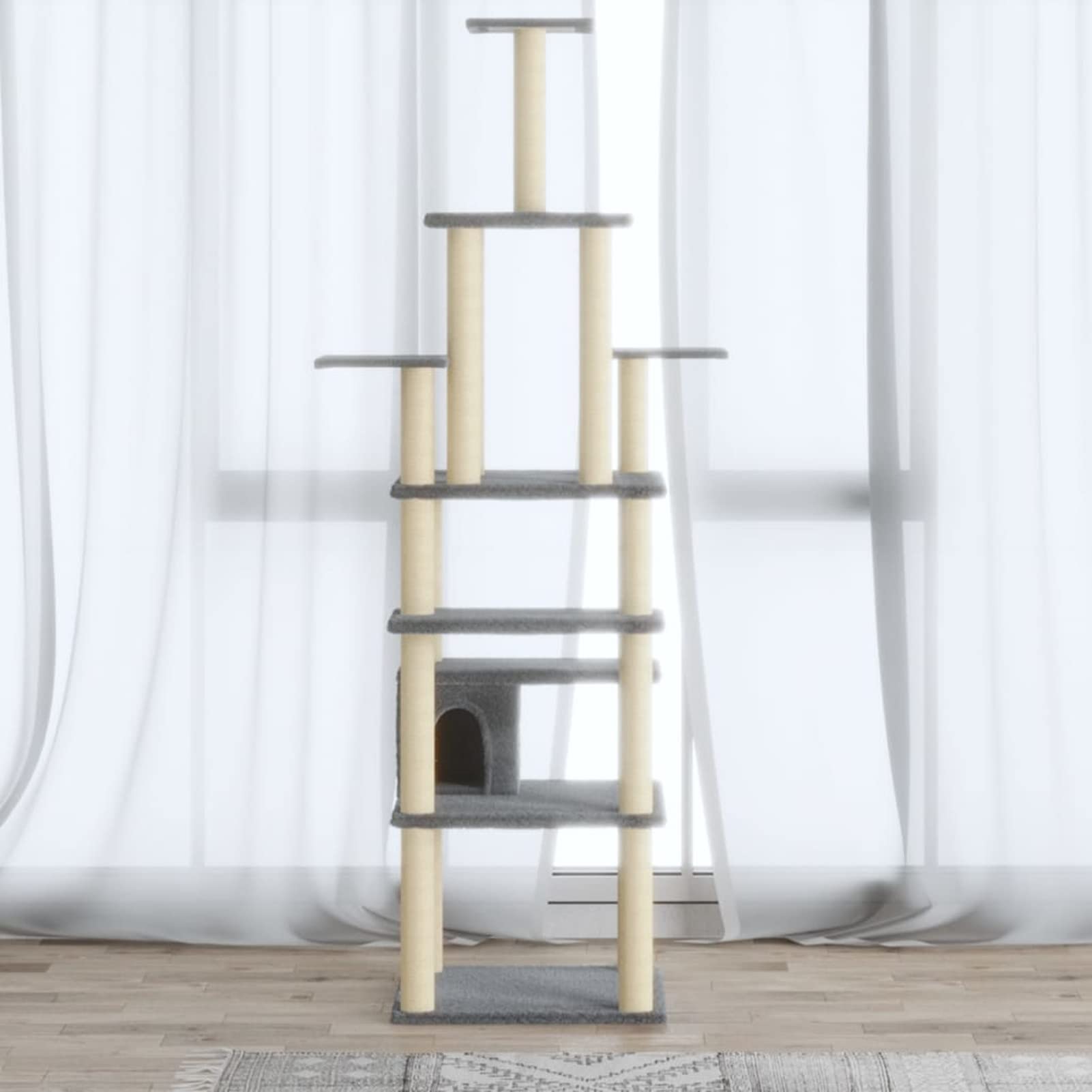 ShGaxin Skrobaczka dla kota z sizalowymi słupkami, kotem, akcesoria dla kotów, rozrusznik dla kotów, drapak dla kotów, jasnoszary 183 cm