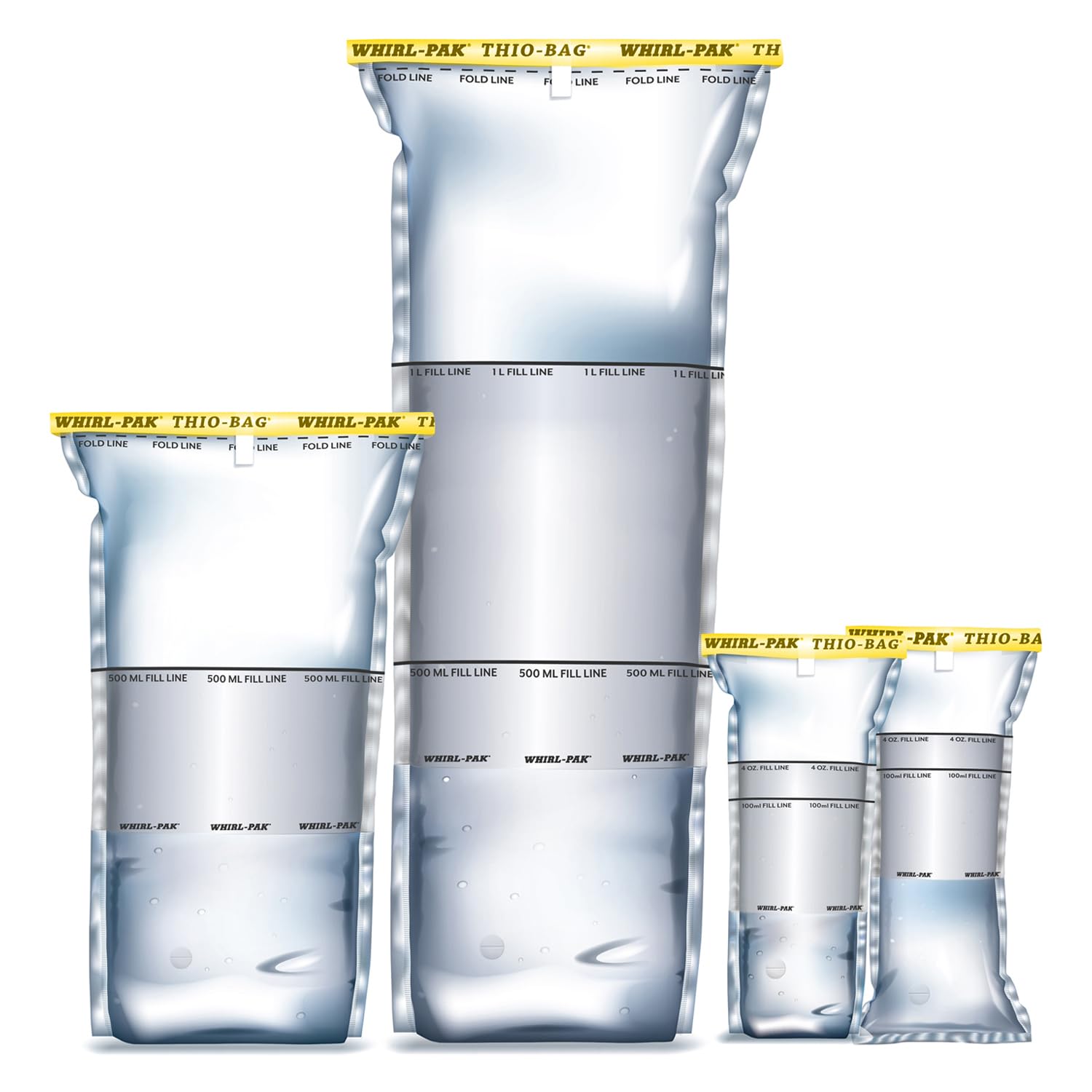 Whirl-Pak Low Density Polyethylen Thio Sterilisierter Beutel mit Schriftfeldund Natriumthiosulfat, Selbststehend, Transparent, 100ml Kapazität, 185mm Länge, 75mm Breite, 100 Stück