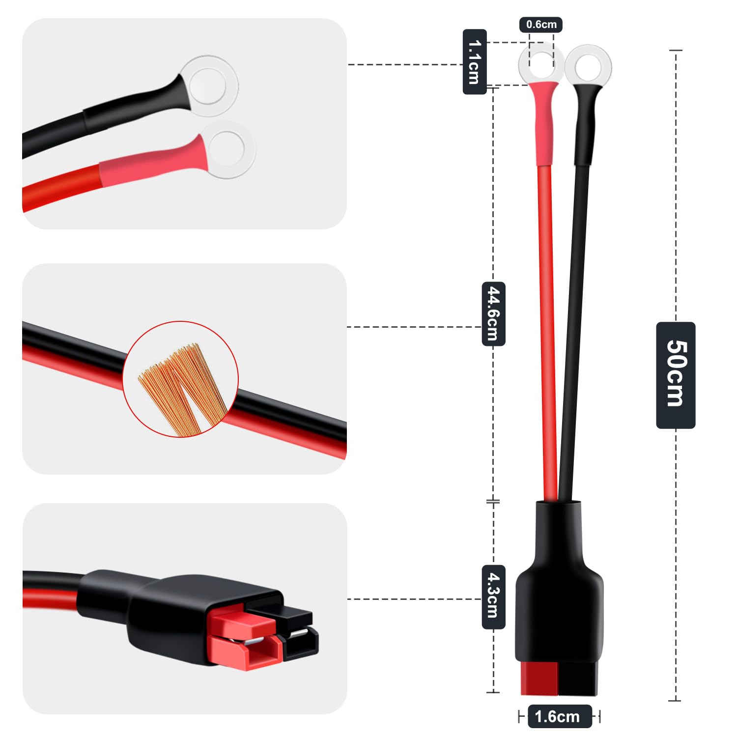 Connecteur Anderson Avec Borne O-Ring 12AWG 0.5m - 25A Batterie Voiture Moto Solaire