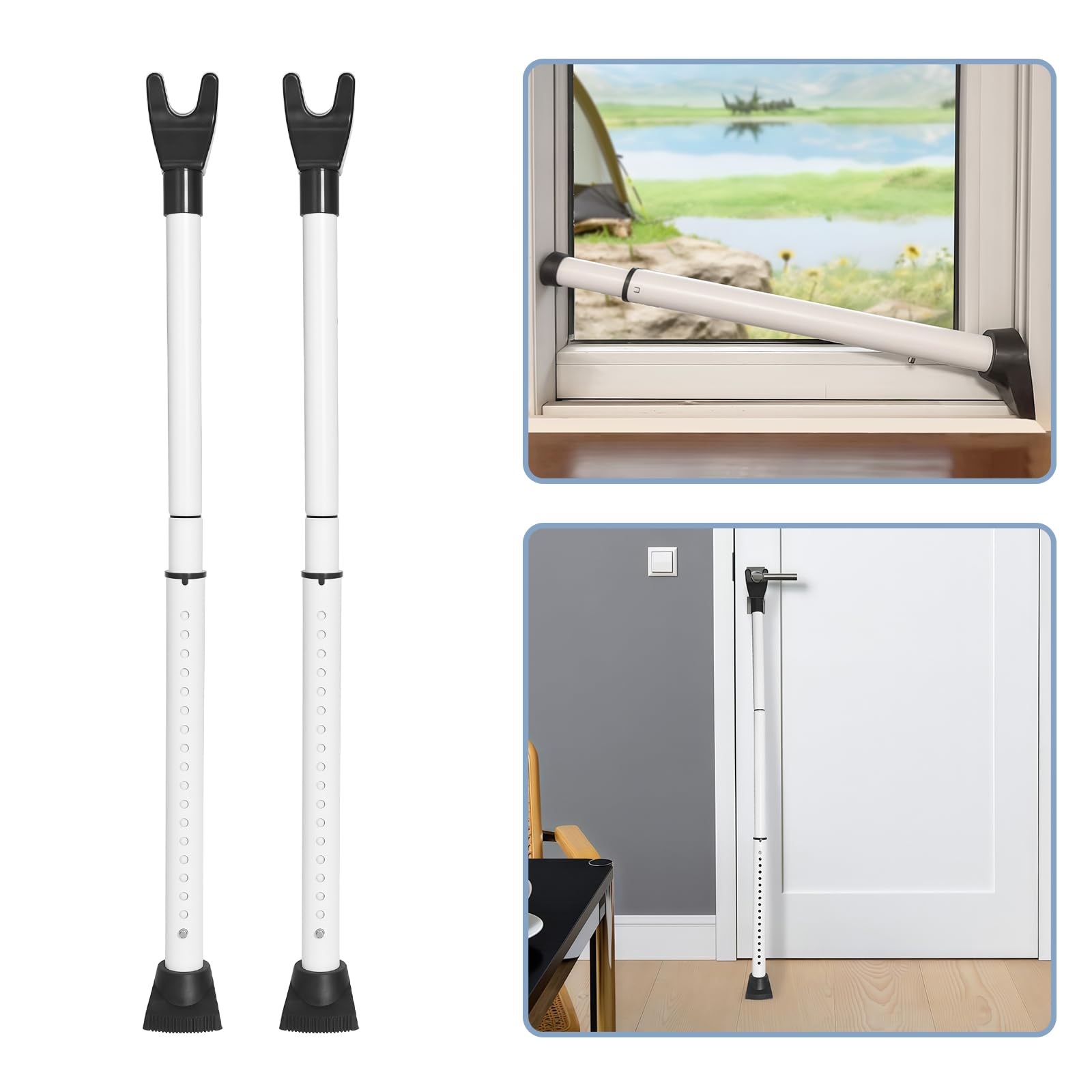 Barra de seguridad multifuncional mejorada para puerta y barra de ventanas correderas, topes ajustables resistentes para apartamento, hogar, habitación de hotel