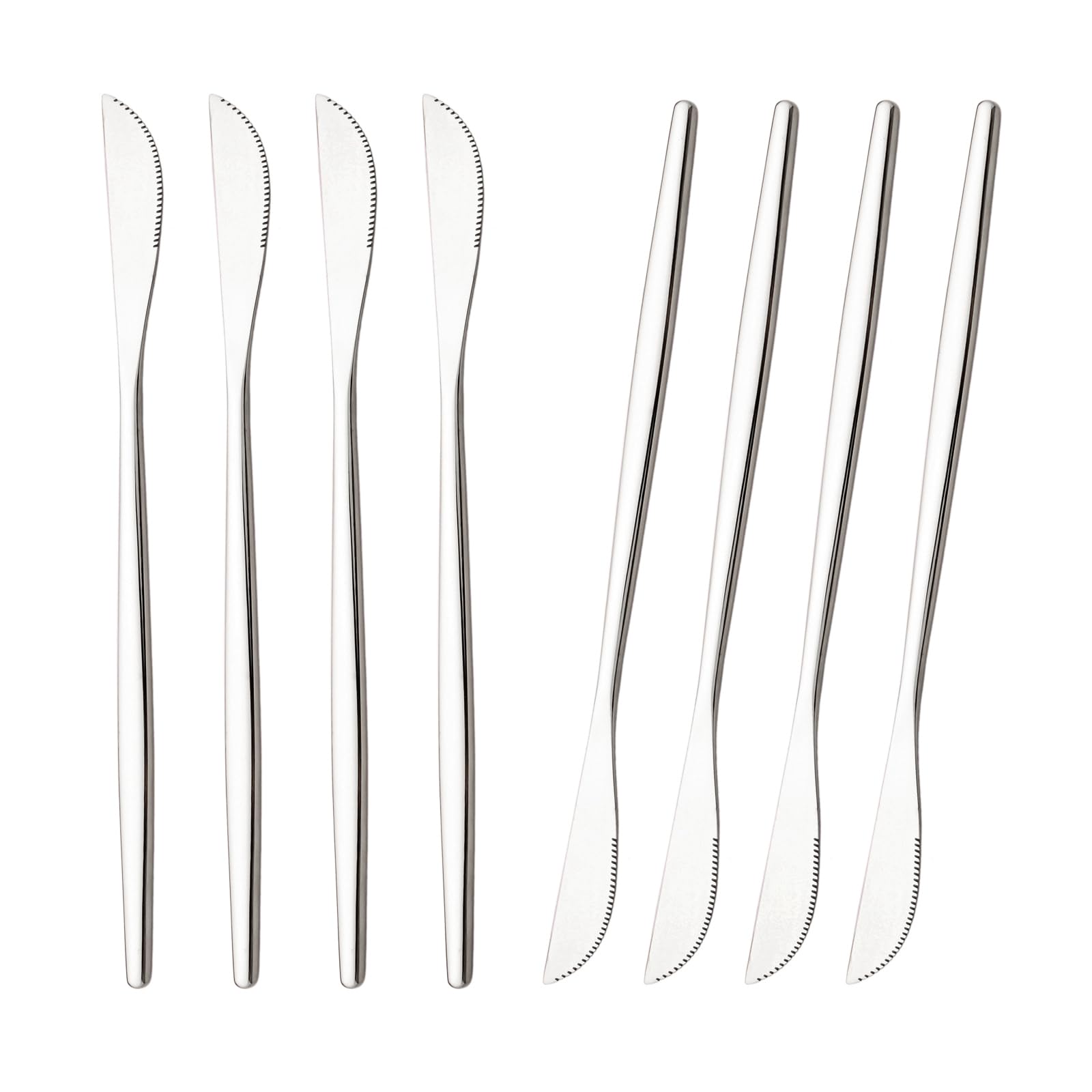 snplowum 8-Piece 304 Stainless Steel Gold Dinner Knife, 8.85 Inch Knife Set For Steak Dessert Butter Knife, Matching all tableware, Mirror Silver