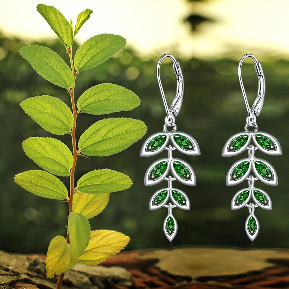 Leaf Earrings for Women Sterling Silver Green Leaf Dangle Drop Earrings Jewelry Summer Christmas Gifts - Image 7