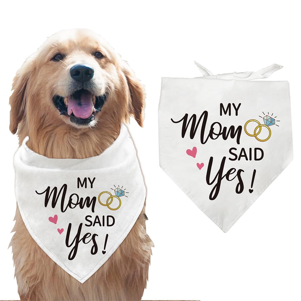 arricraft 1 Pc Pet Dog Bandana, Adjustable Wedding Engagement Theme Pet's Kerchief with My Mom Said Yes Words, Washable Cotton Dog Scarf Bibs for Big Dog Pet 78x38cm