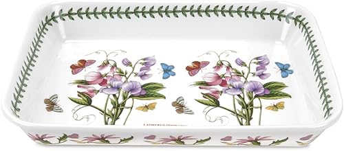 Portmeirion Botanic Garden - Plato para lasaña | Plato para hornear con motivo de guisantes dulces | Mide 15 x 11 pulgadas | Hecho de porcelana |