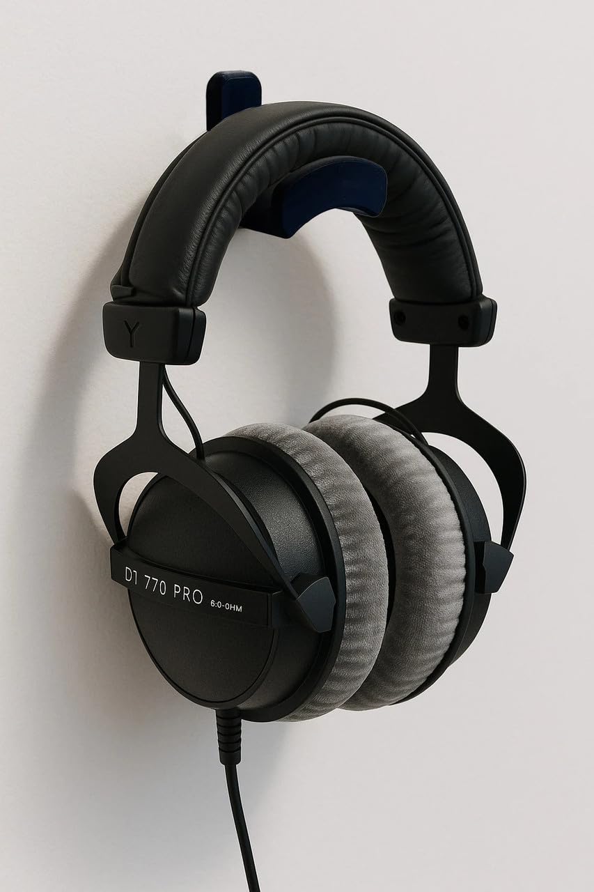 Modern Headphone Wall Mount Stand, Matte Black, Non-Adhesive, Universal Compatibility