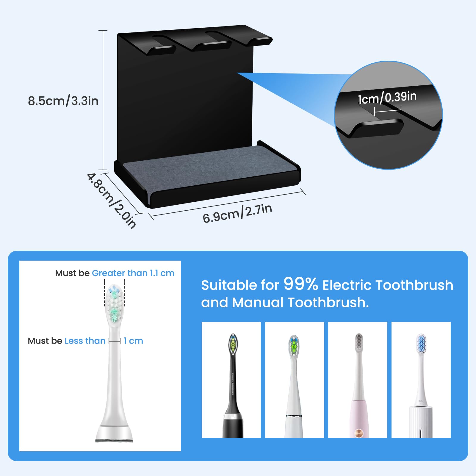 Lot de muraux pour Brosse à Dents Oral-B, IO, Philips Sonicare, en Acier Inoxydable, avec Terre de diatomée, pour 4 têtes de Brosse à Dents électriques (argenté, 4 Trous