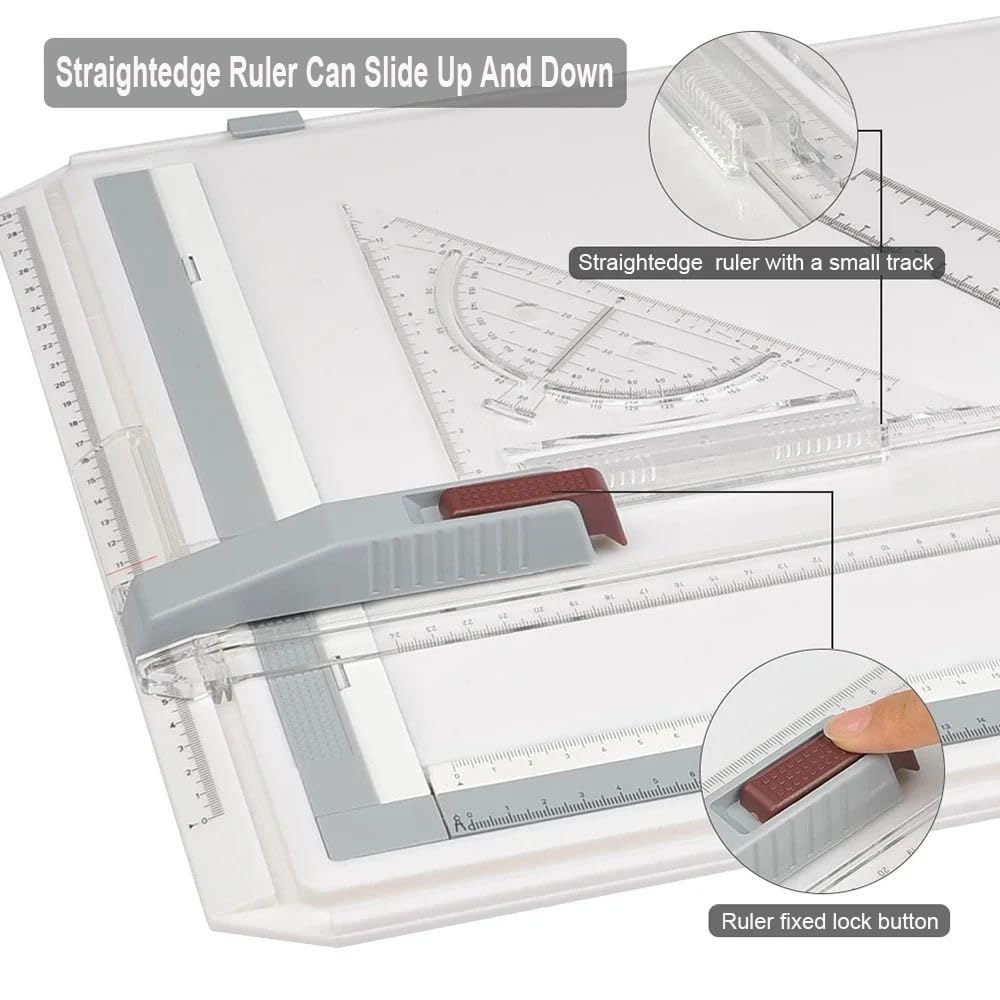 NEWFUN Lavagna da Disegno Professionale,Rapid Drawing Board per Tavolo da Disegno A3，Avolo da Disegno Multifunzionale per il Disegno Tecnico, Binario per il Disegno Parallelo, Angolo Regolabile