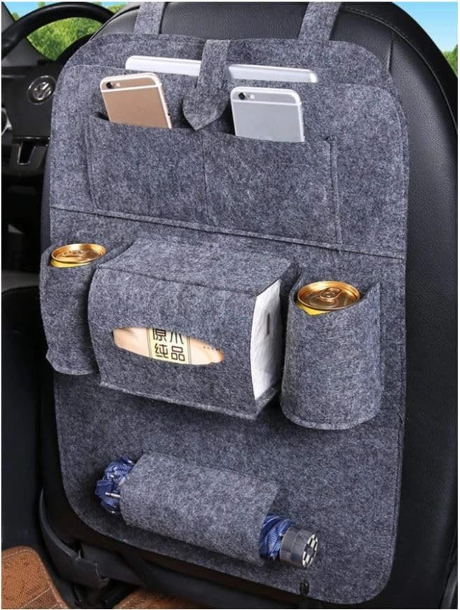 Car Back Seat Organizer Felt Multi Pocket Storage Bag Auto Seat Hanging Organizer for Mobile Tissue Pen Bottle Laptop Accessories Universal Car Interior Storage Solution-image-1