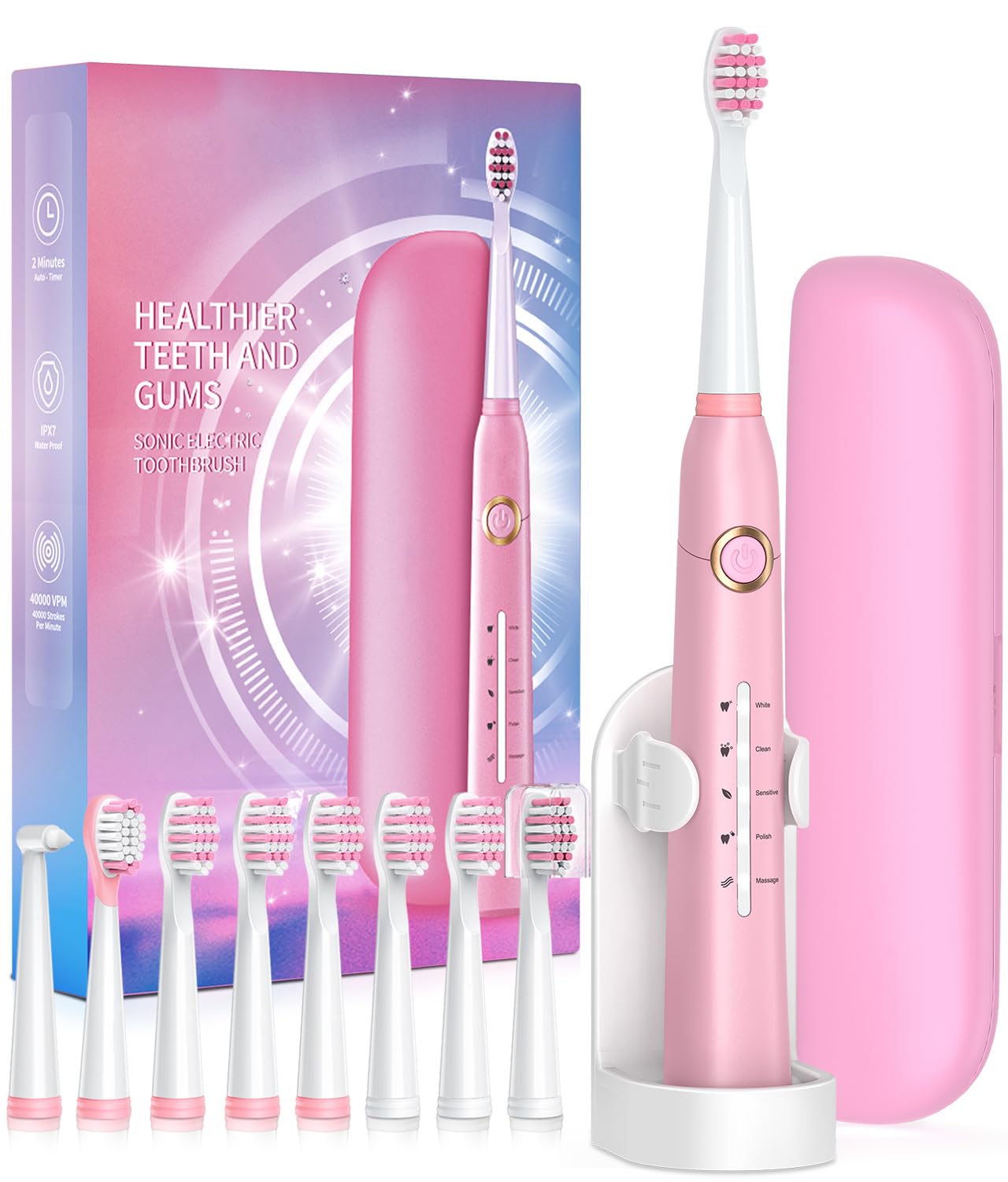 sonic brush アダルトサイズ　ピンク Amazon.com: Sonic Electric Toothbrush for Adults, Power Electric