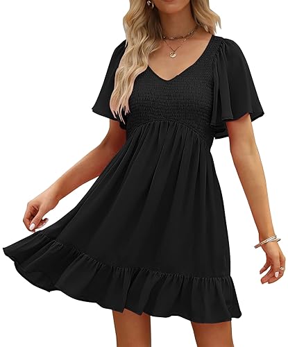 LILLUSORY Women's Flowy Casual Mini Dresses 2026 Summer Graduation Smocked