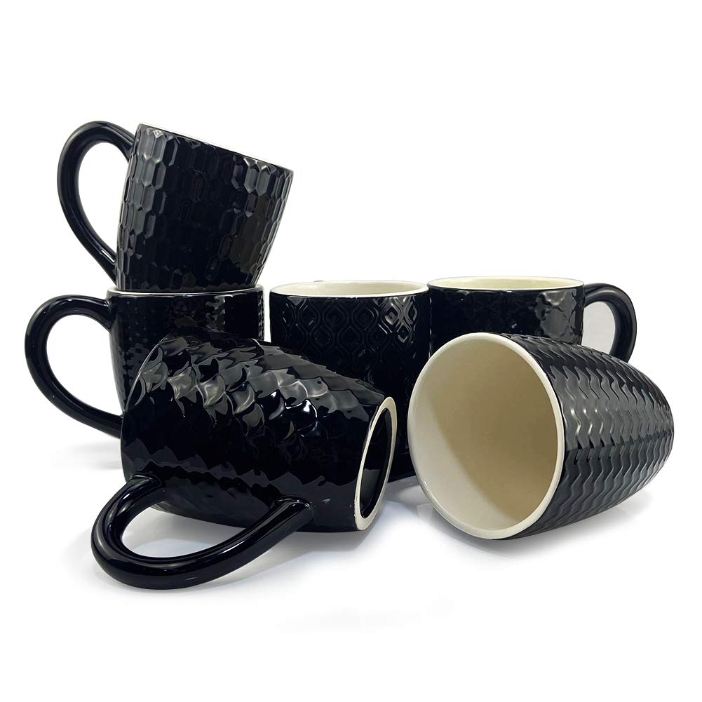 12 OZ Coffee Mugs Tea Coffee Mug Cups 350 ml Ceramic Mugs, Black, 6 Pack