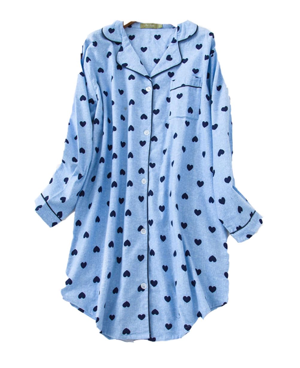 Women Nightshirt Button Down Long Sleeve Cotton Sleep Shirt Nightdress Nightie Sleepwear Plus Size