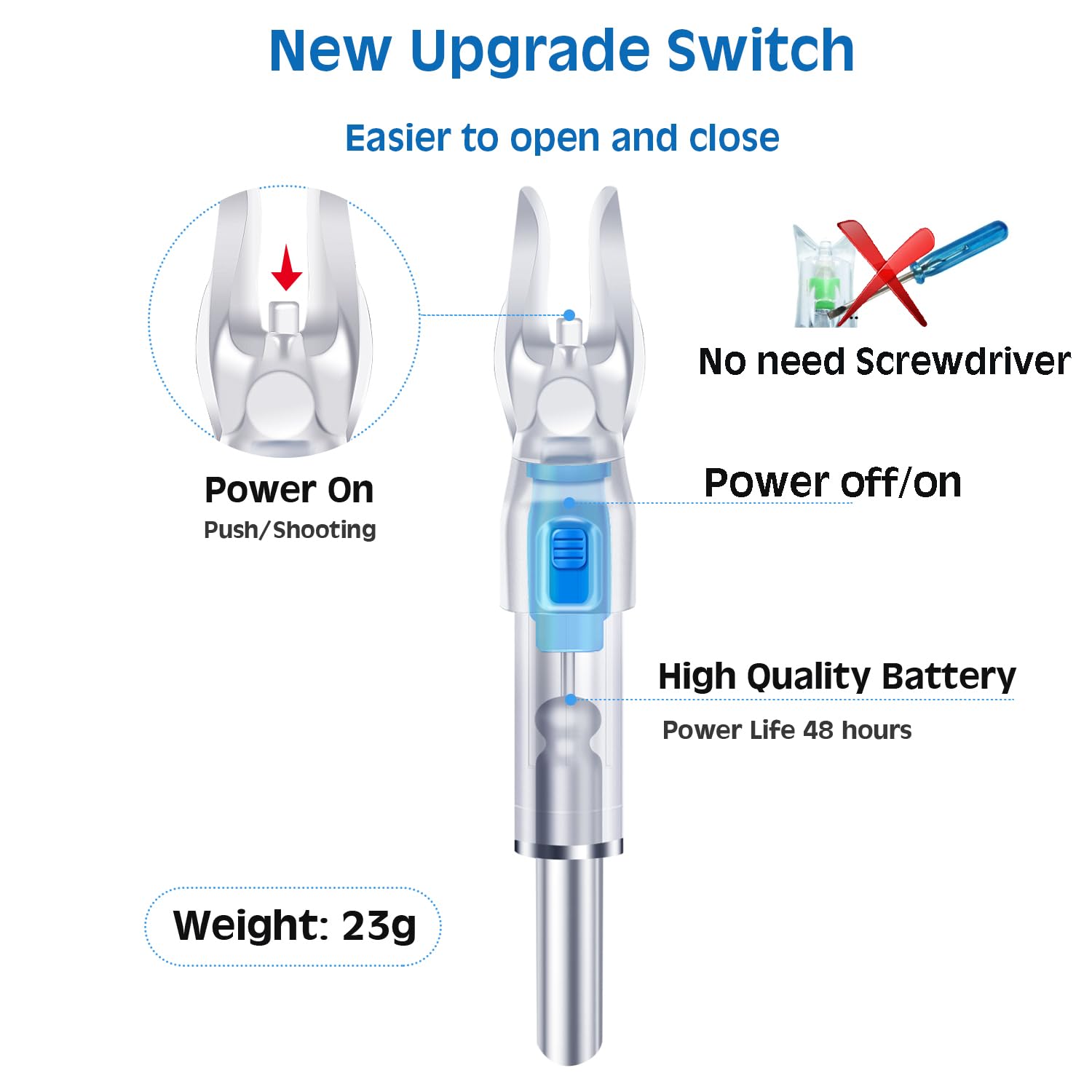 Lighted Nocks for Arrows with .166/G, .204/X, .233/H, .244/S and .246/GT, archery lighted nocks (6 pack)