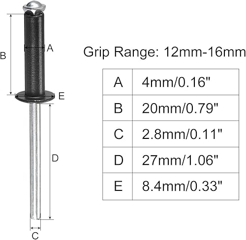 Miniatura 2 de uxcell Remaches ciegos de aluminio, 0.157 in x 0.787 in (532 x 2532 pulgadas), remache de extremo abierto, cabeza redonda plana para unir cuero con