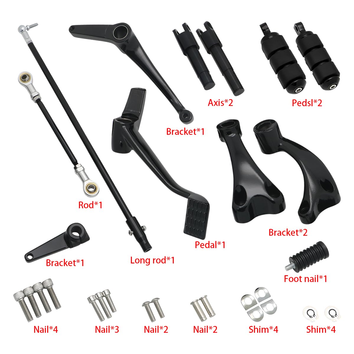 SIKUAI Ensemble complet de maillons de levier de cheville Matériel de montage Noir Kit de commandes avant pour Harley Sportster XL883 XL1200 Noir