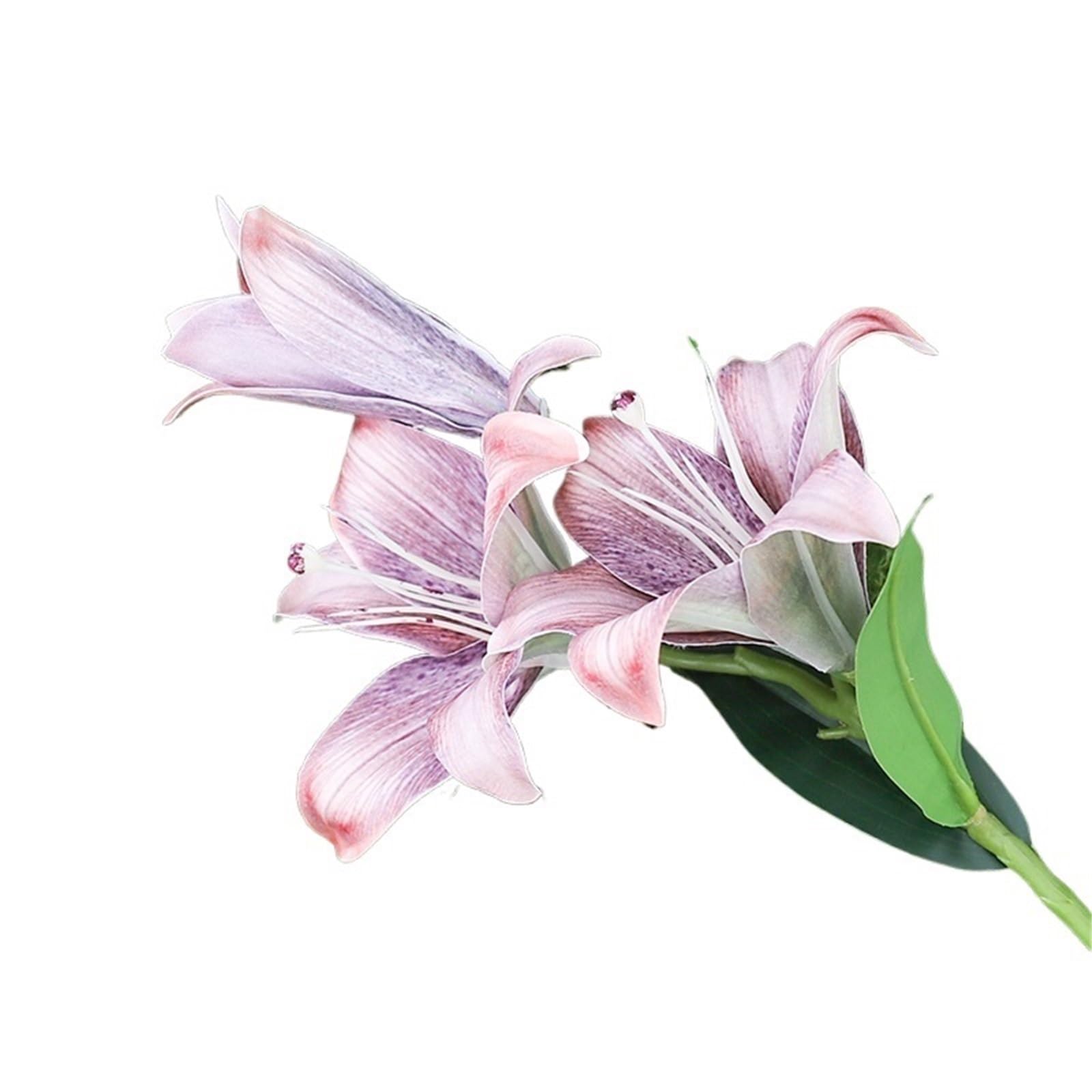 FonHNDG Artificial Flower Branches 3 Heads Retro Long Branch Real Touch Lily Artificial Flower Party Wedding Decoration Home Garden Arrangement(Color4)