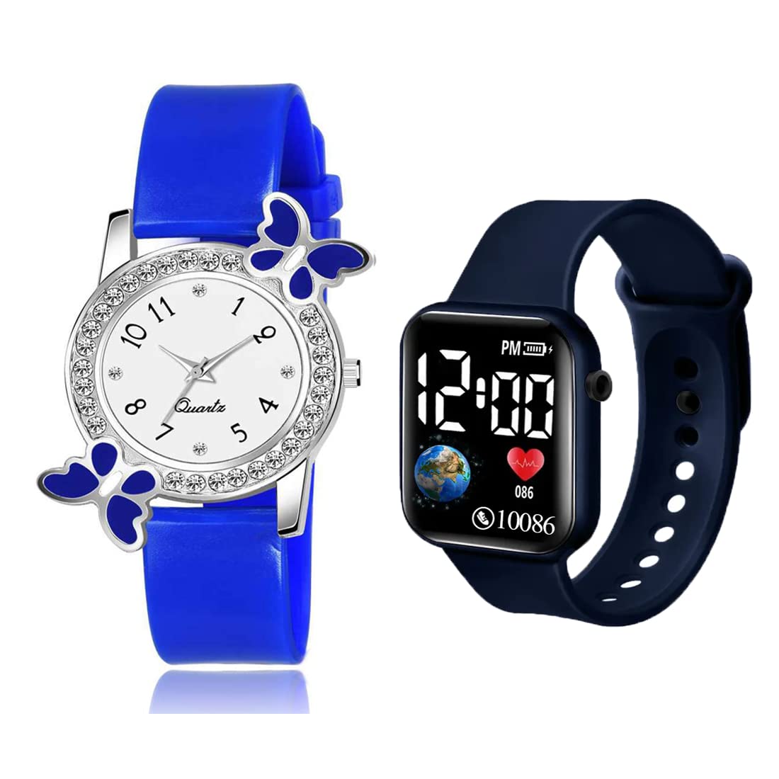 Goldenize Fashion Waterproof LED Digital Display with Diamond Analog Butterfly Dial Womens & Girls Combo Wrist watches Pack f 2 (Blue) (B0C6TSSZLJ) Amazon Price History, Amazon Price Tracker
