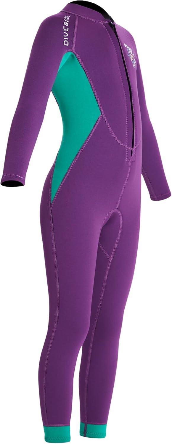 Kids Girls Full Body 2.5mm Wetsuit, Long Sleeve One Piece Thermal Snorkeling Surfing, UPF 50+ UV Protection, Purple Blue