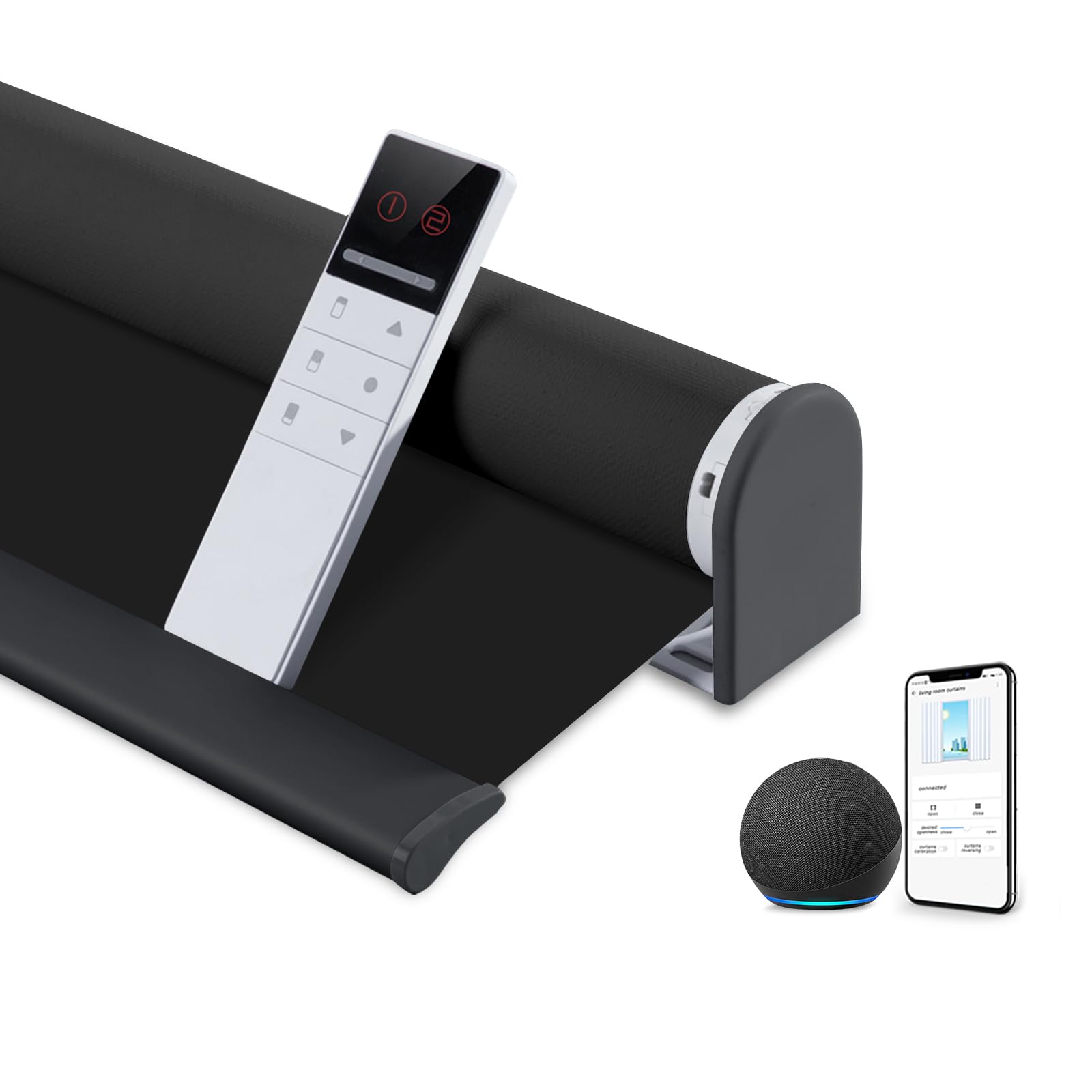 TIPIACE Stores motorisés intelligents à Fil Dur entièrement occultants en Tissu imperméable épais pour la Maison, Taille personnalisée (Pure Black)