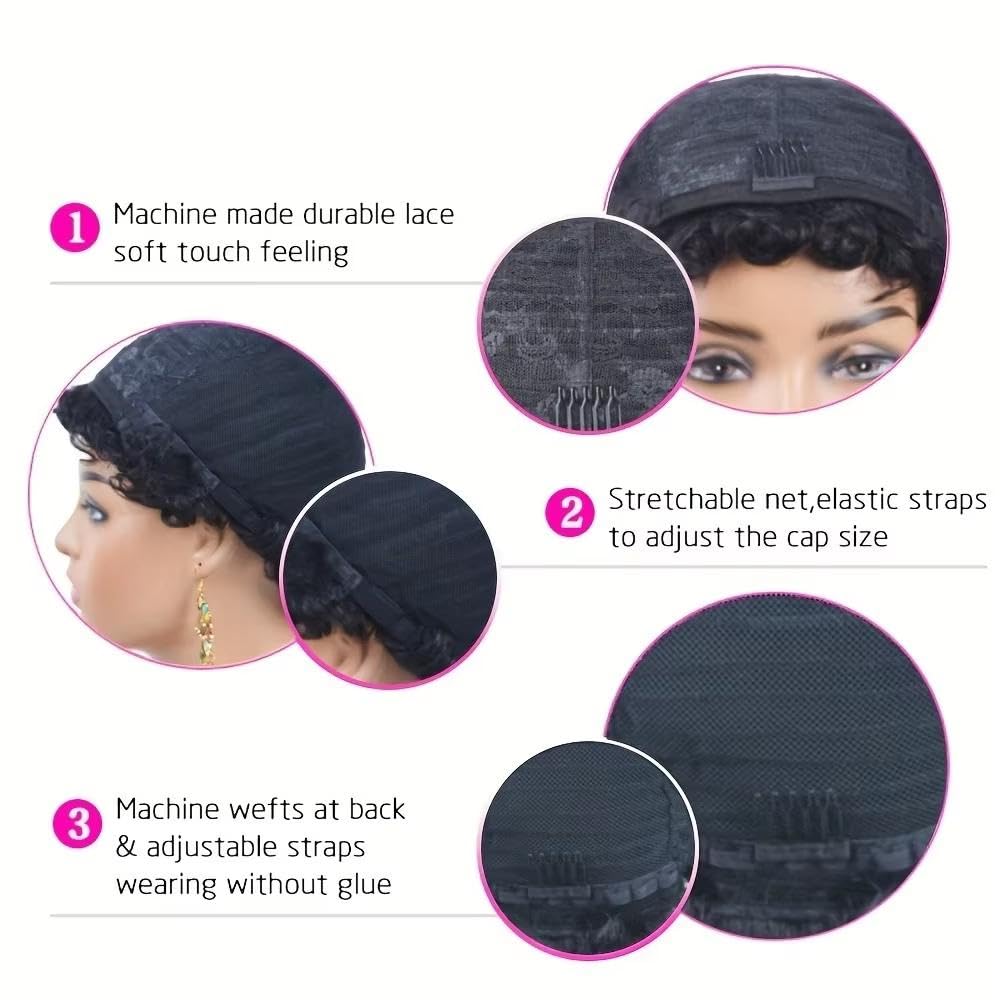 Haarpflege 6-Zoll-Kurzwellen-Echthaarperücke Vollständig Maschinell Hergestellt Für Frauen(Black)