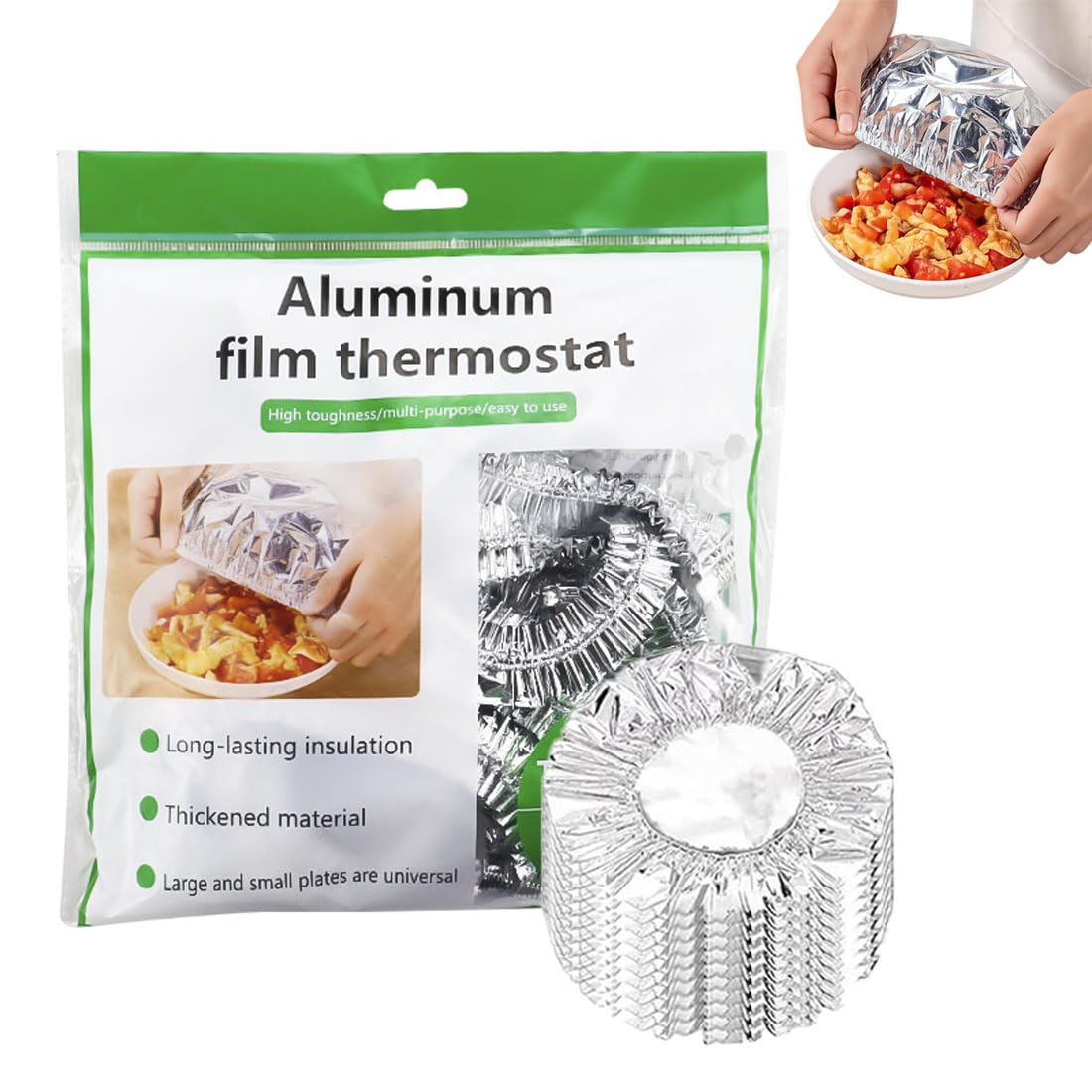 50/100/200Pcs Reusable Aluminum Foil Food Covers, Food Grade Stretchy Foil Covers Heat Retaining for Home Kitchen, Fits 99% of Dishes (50Pcs)