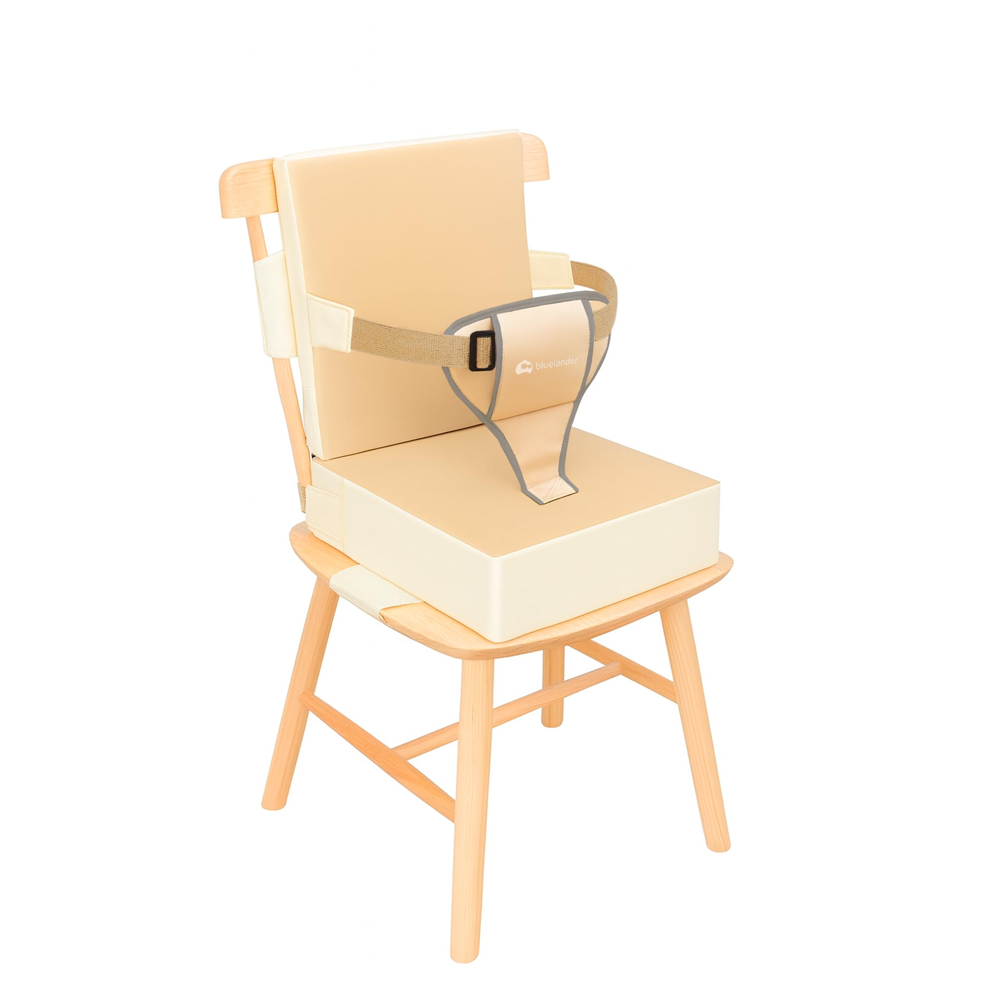 Bluelander Asiento Elevador para Niños, Cojín para Silla de Cocina, Antideslizante, Portátil, con Correa de Seguridad, Fácil de Limpiar, Ideal para Comer o Hacer Tareas (Crema)