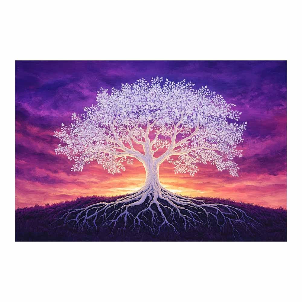 ZAMAEIU Tree of Life Painting Abstract Twilight-Shadow Tree Panoramic Canvas Prints Pictures for Living Room Bedroom Home Office Wall Decoration(white)-80x120cm Unframed