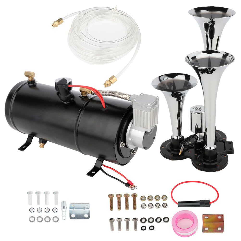 STAYTOP 150db Train Horn Super Loud 3 Trumpet Electric Train Car Air Horn with 150 PSI Air Compressor Tank for Any 12V Vehicles
